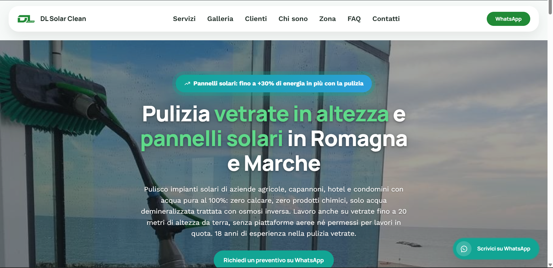 Sito web per pulizia vetrate e pannelli solari